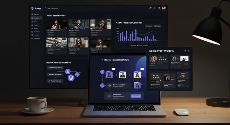 AI testimonial automation tools dashboard showing video testimonials and review collection system