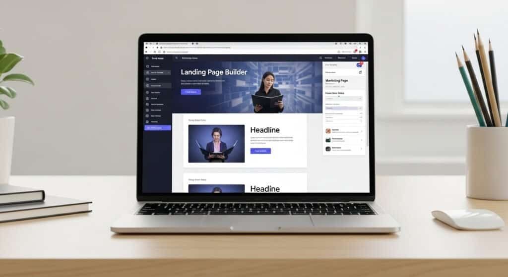 ClickFunnels landing page builder showing drag and drop editor for marketing pages