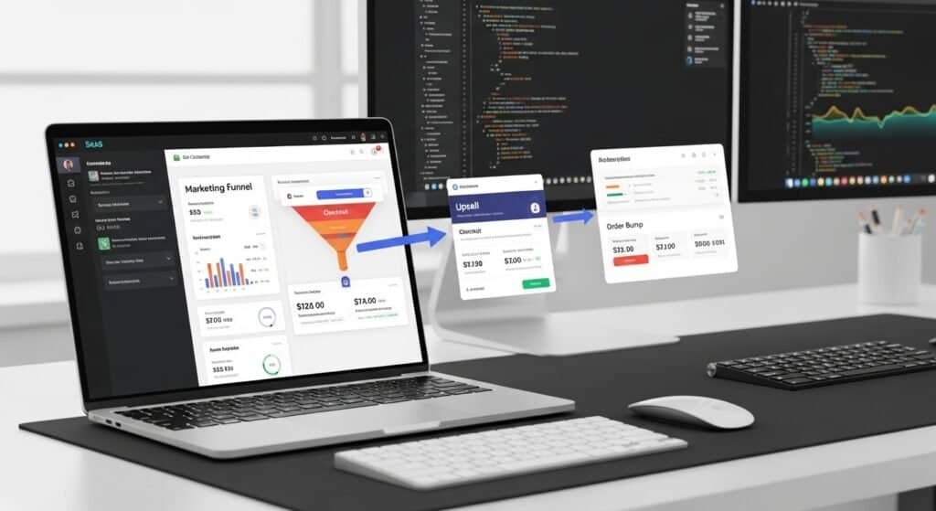 ClickFunnels upsell funnel system showing order bump and one click upsell sales flow