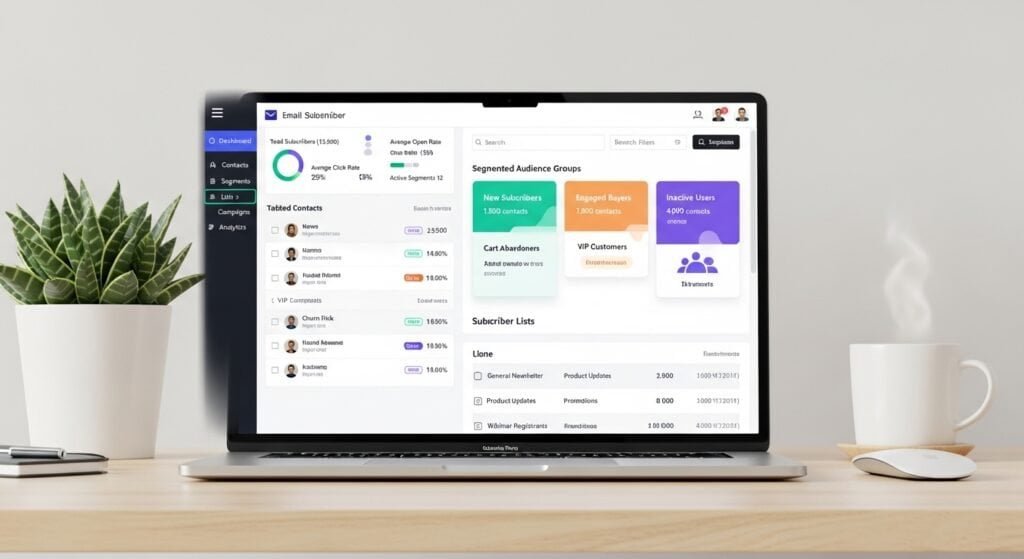 ConvertKit subscriber segmentation dashboard showing tagged email subscribers and audience groups