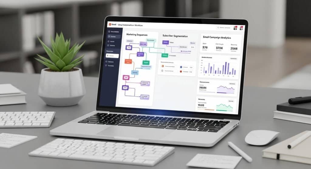 Kajabi email automation system showing marketing workflow and coaching email campaigns