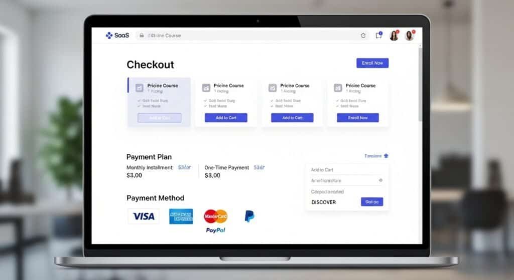 Teachable checkout system for online courses showing payment options and pricing plans