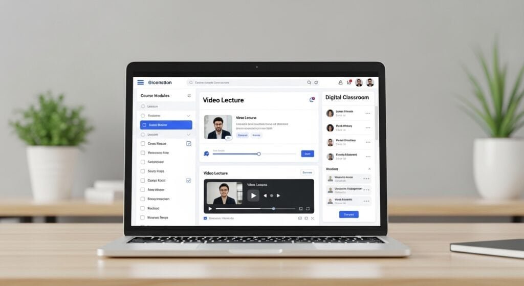 Teachable course hosting system showing modules lessons and student learning dashboard
