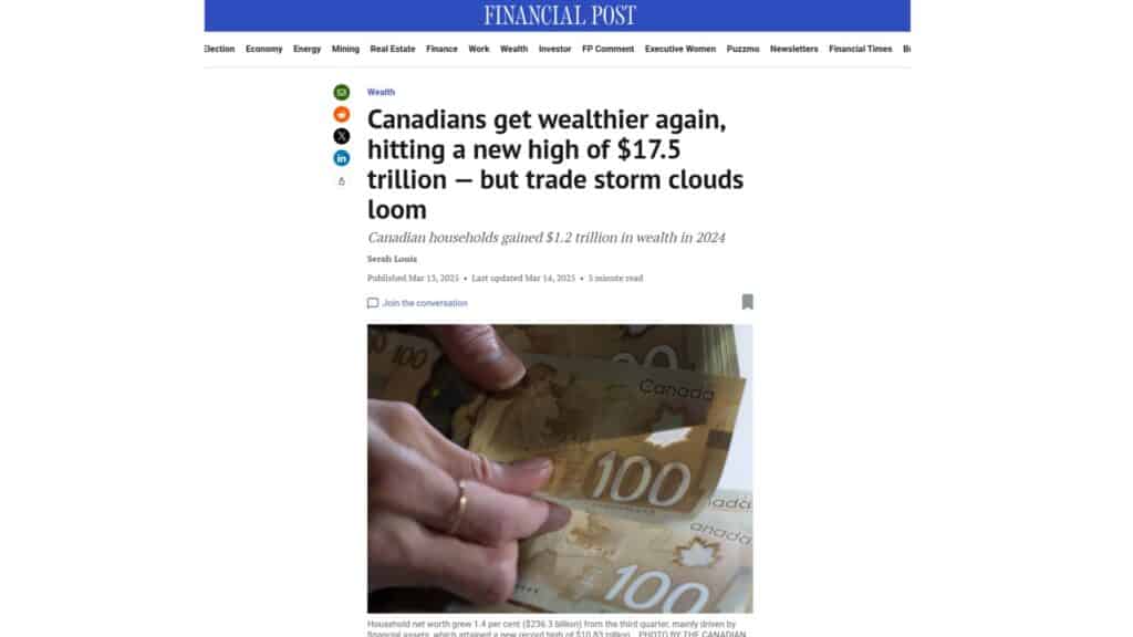 Canadian Household Wealth Hits Record High, Wealth Gap Widens