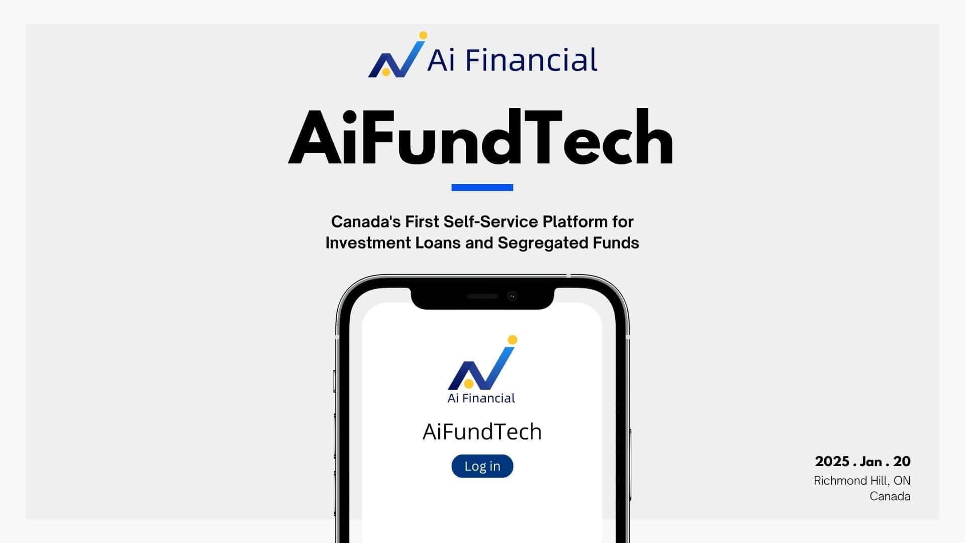 Mobile phone showing AiFundTech login screen by Ai Financial, Canada’s platform for investment loans and segregated funds