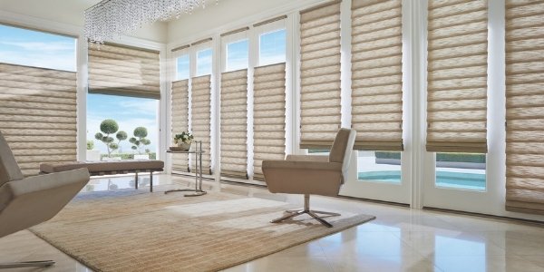 Vignette roman shades installation in denver living room