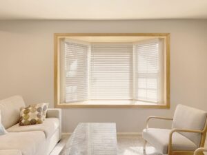 Modern window with cordless and corded blinds for home privacy and style.