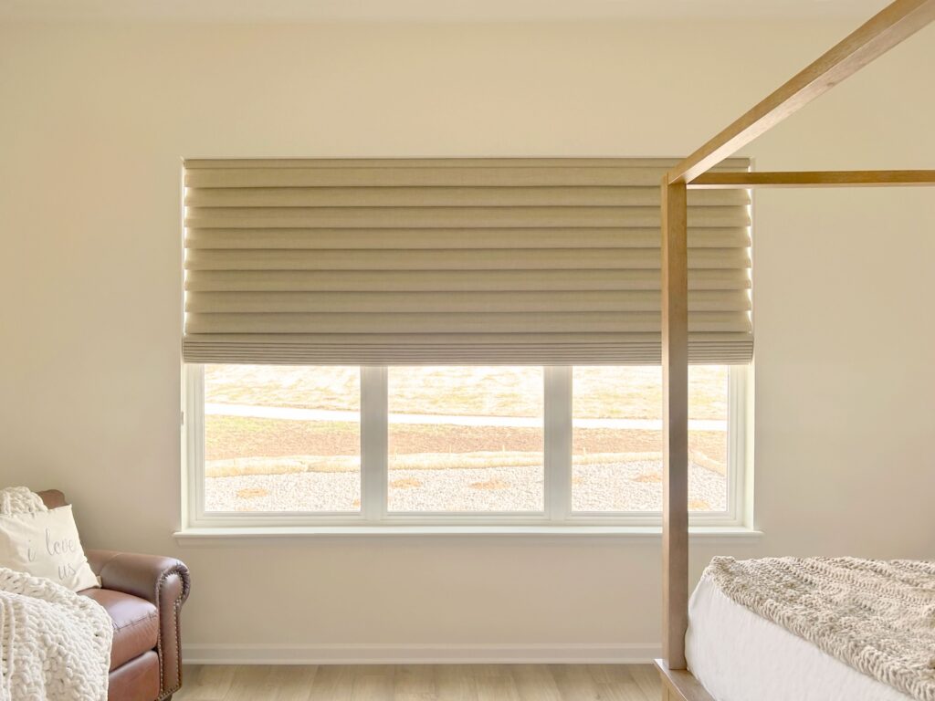 Hunter Douglas Vignette Roman Shades with EasyRise and Room Darkening Fabric for Colorado bedroom