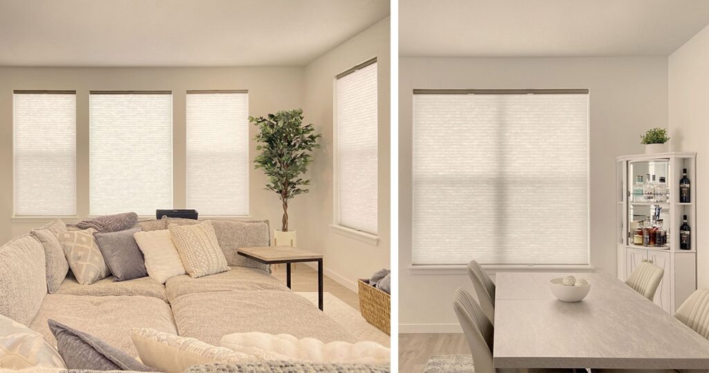 Hunter Douglas Applause Cellular Shades with LiteRise and Light Filtering fabric for Colorado living and dining room