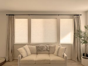 Hunter Douglas Duette Cellular Shades with LiteRise cordless operation, Top-Down Bottom Up design, and light filtering fabric