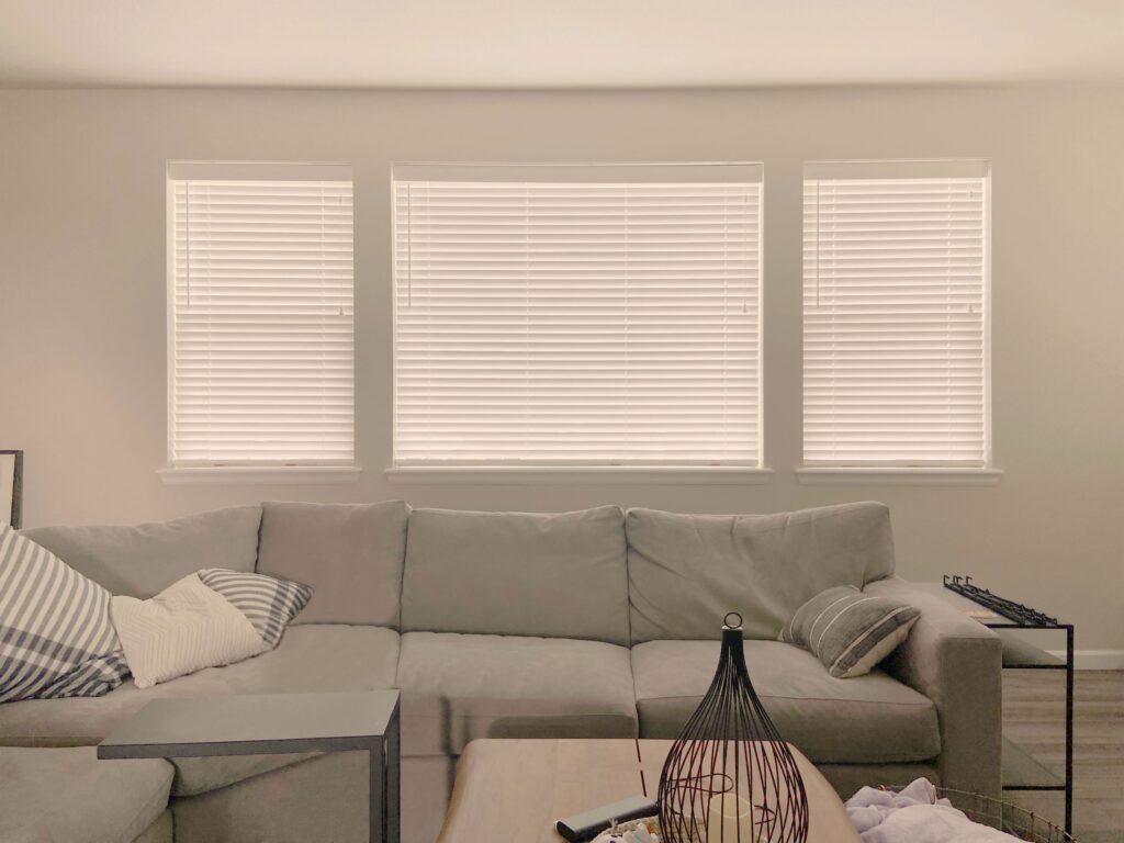 Hunter Douglas Parkland Natural Wood Blinds with Cord Lock for Colorado living room