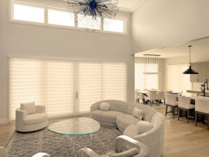 Hunter Douglas Designer Banded Shades with custom clutch operation and light filtering fabric