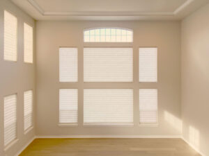Hunter Douglas Solera Soft Shades with PowerView motorization and light filtering fabric for elegant light control