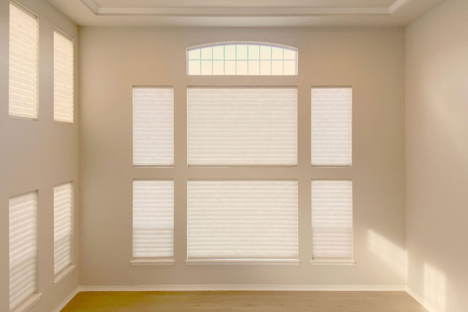 Hunter Douglas Solera Soft Shades with PowerView motorization and light filtering fabric for elegant light control