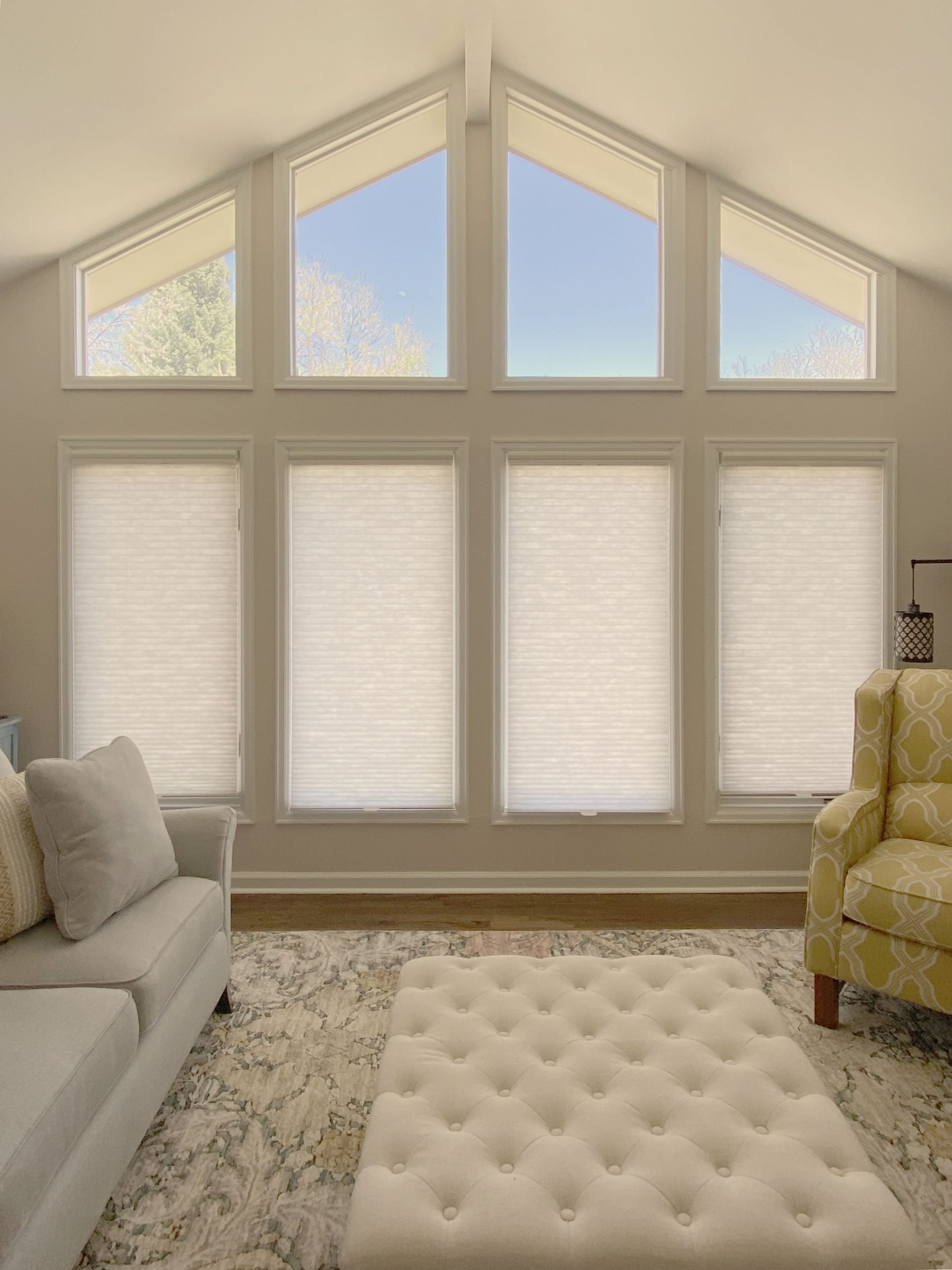 Hunter Douglas Applause Cellular Shades with Light Filtering fabric, Bottom Up design, and LiteRise cordless operation