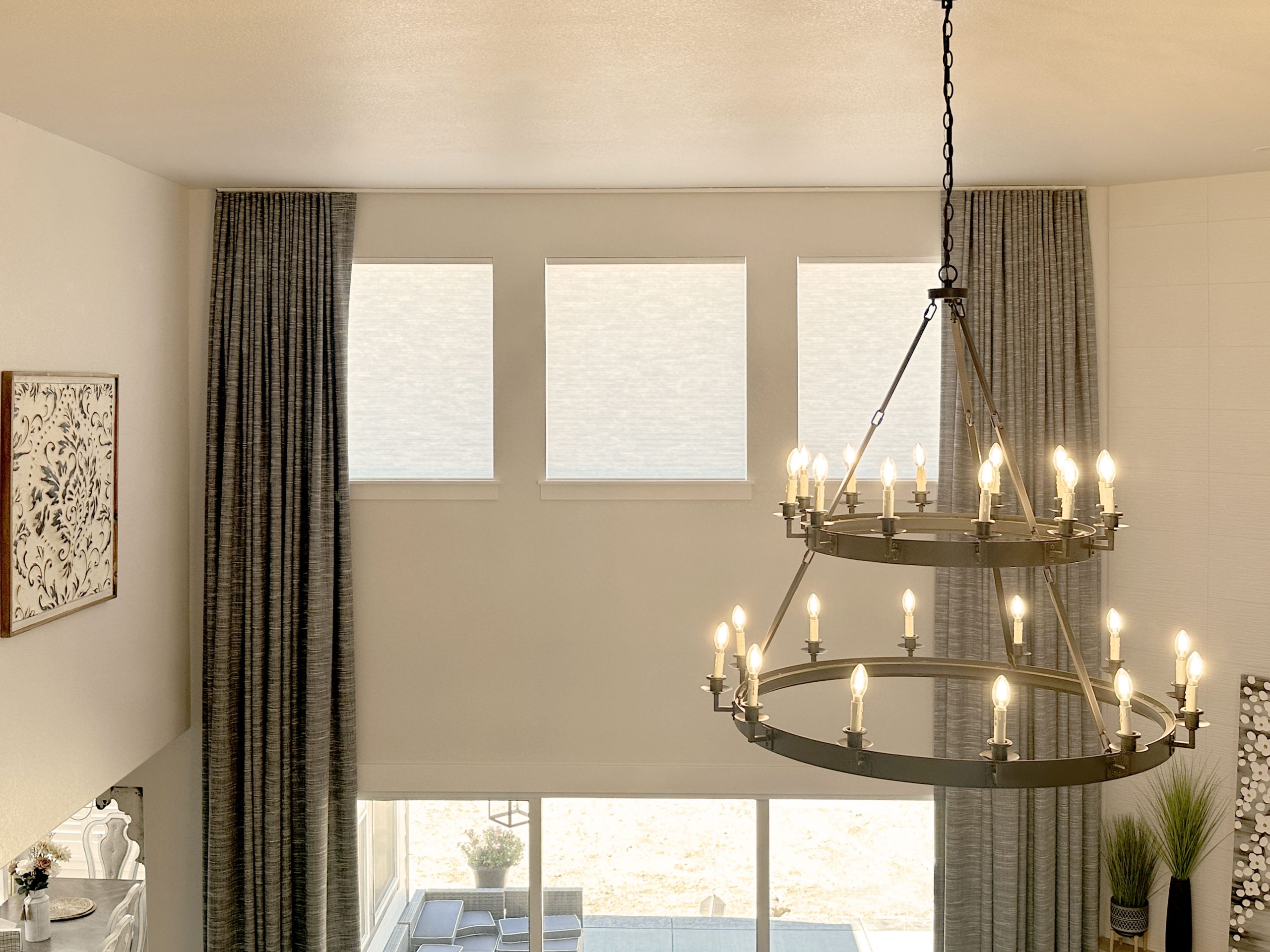 Hunter Douglas Applause Cellular Shades with Light Filtering fabric, Bottom Up design, and PowerView motorized operation