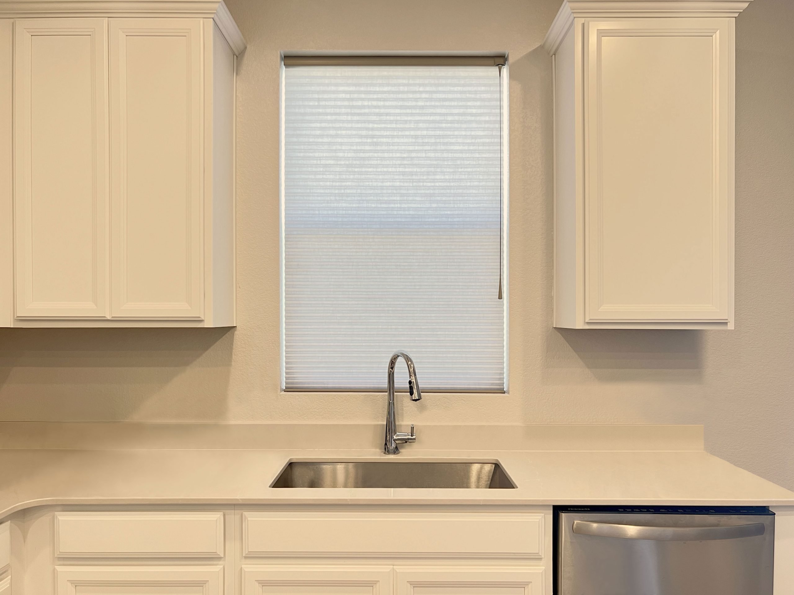 Hunter Douglas Duette Cellular Shades with Light Filtering fabric, Bottom Up design, and UltraGlide retractable cord operation