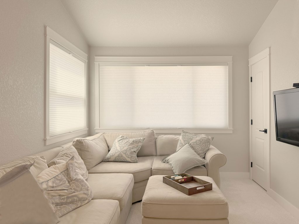 Hunter Douglas Duette Cellular Shades, light filtering with Top-Down Bottom Up control and LiteRise cordless operation