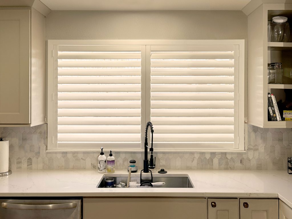 Hunter Douglas Palm Beach Polysatin Shutters with Z Frame and Hidden Tilt operation