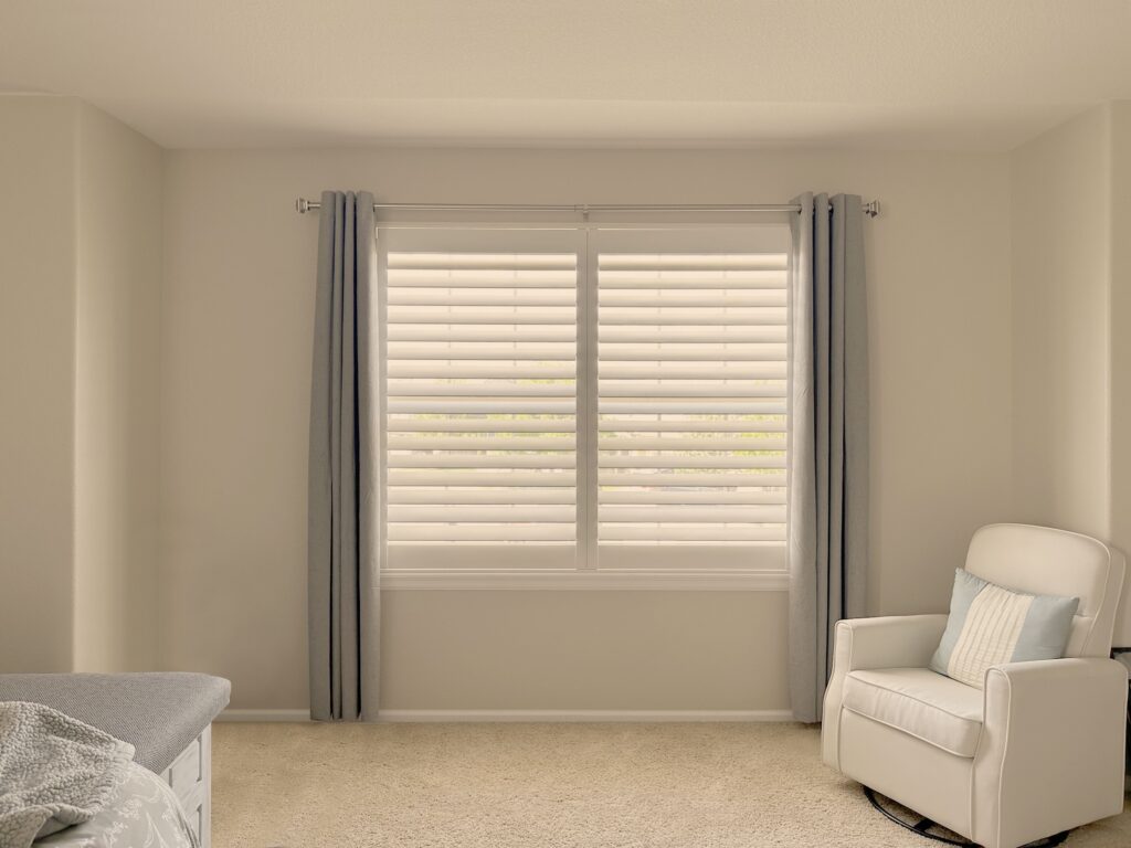 Hunter Douglas Palm Beach Polysatin Shutters with Hidden Tilt and Z Frame for Colorado bedroom