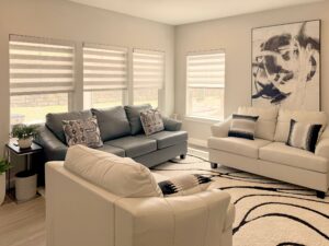 Hunter Douglas Designer Banded Shades with PowerView Automation and light filtering fabric for Colorado homes
