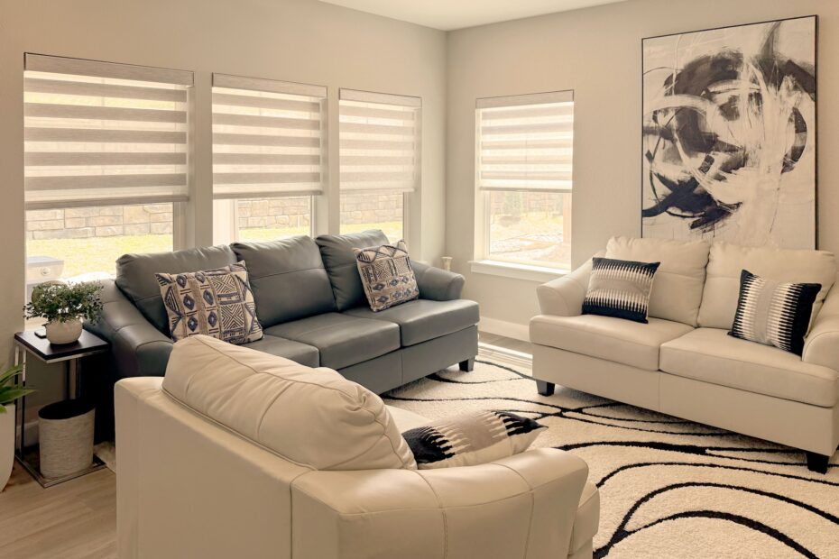 Hunter Douglas Designer Banded Shades with PowerView Automation and light filtering fabric for Colorado homes
