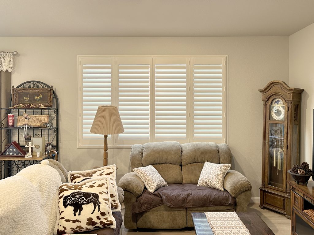 Hunter Douglas Palm Beach Polysatin Shutters with Hidden Tilt and Z Frame installation in Boulder homes