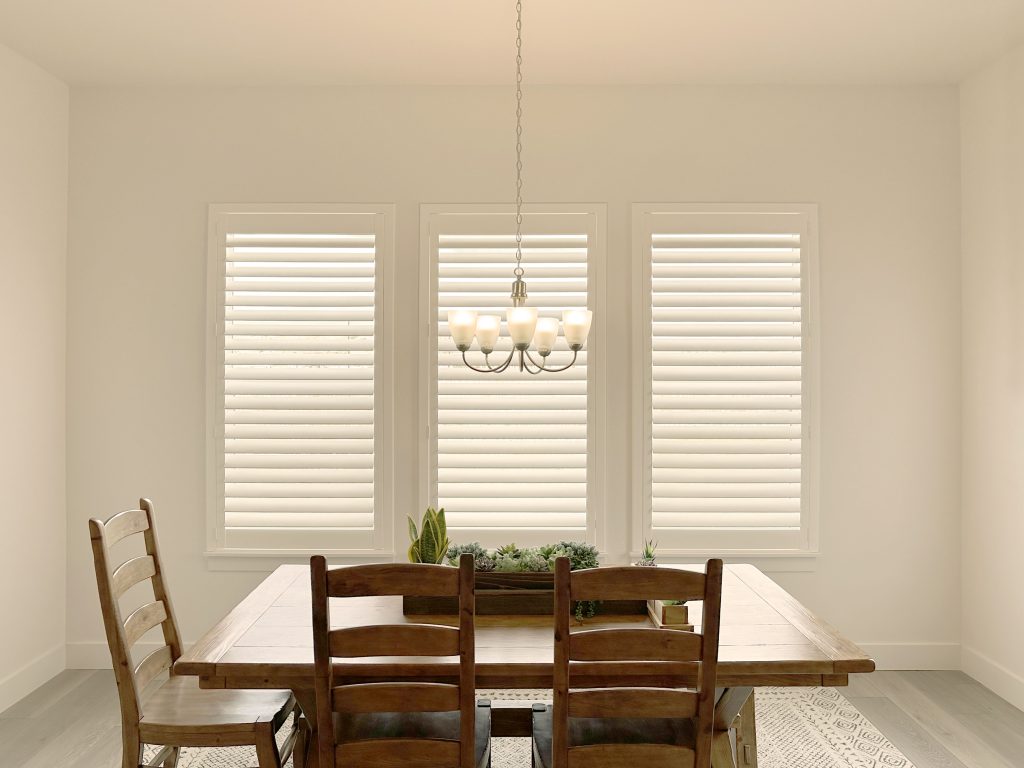 Hunter Douglas Palm Beach Polysatin Shutters in Denver with hidden tilt system and L frame design