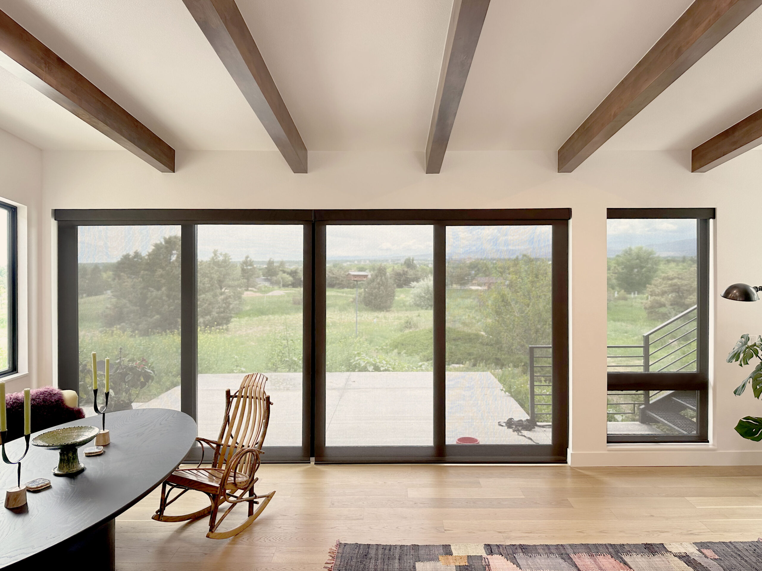 Hunter Douglas Designer Roller Shades with PowerView automation, Bottom Up operation, and light-filtering fabric.