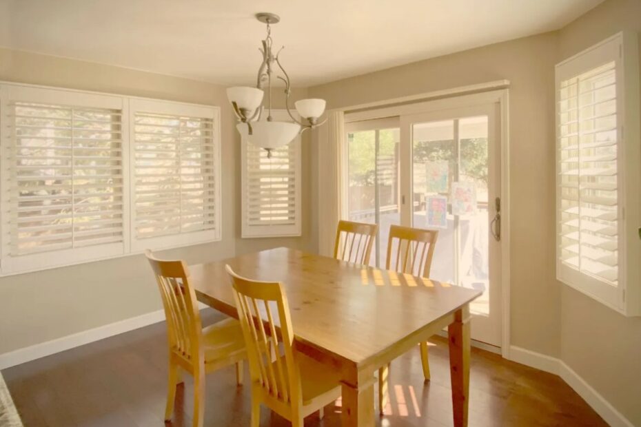 Hunter Douglas Palm Beach Polysatin Shutters with Front Center Tilt operation.