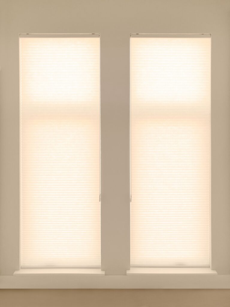 Alta Honeycomb Shades with Light Filtering fabric and Continuous Cord loop operation.