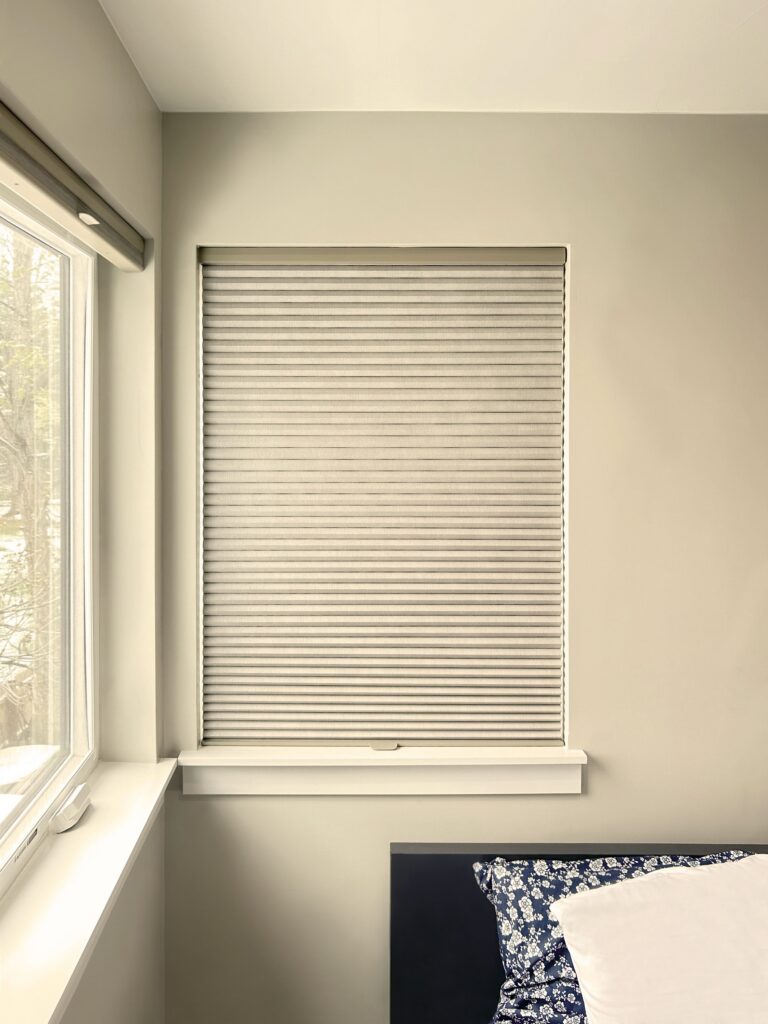 AURORA window shades providing sleek, light-filtering coverage for a contemporary interior.