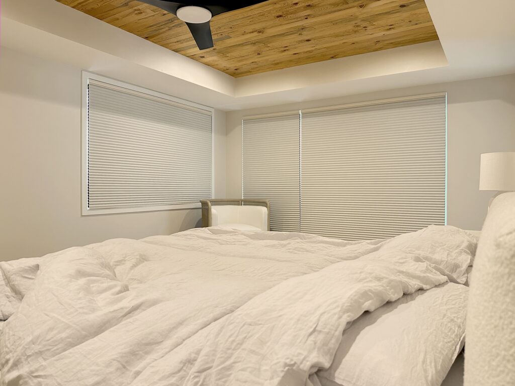 Hunter Douglas Applause Cellular Shades with PowerView automation, Top-Down Bottom Up operation, and Room Darkening fabric