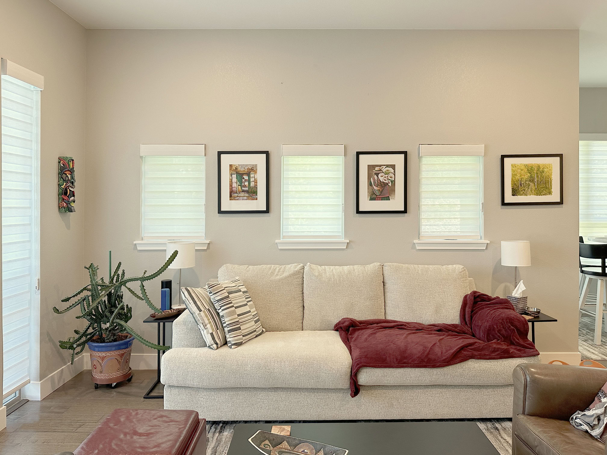 Hunter Douglas Designer Banded Shades with Custom Clutch operation and light filtering fabric