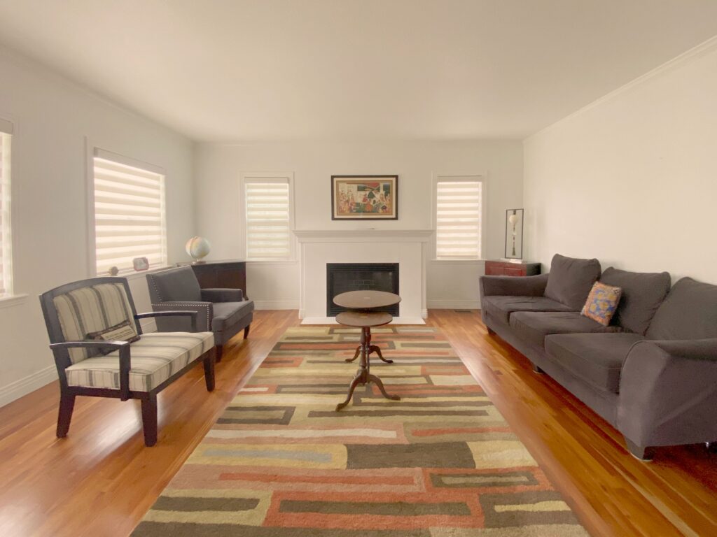 Hunter Douglas Designer Banded Shades with Custom Clutch operation and light filtering fabric.