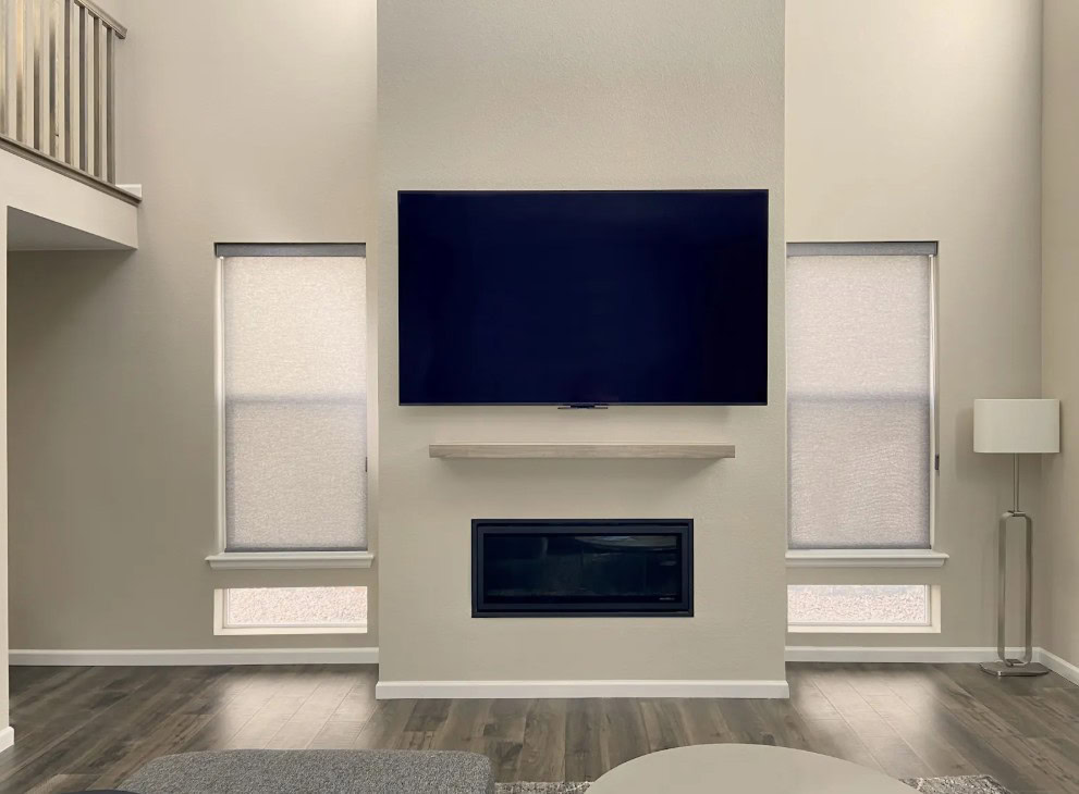 Hunter Douglas Designer Roller Shades with Custom Clutch operation in Thornton.