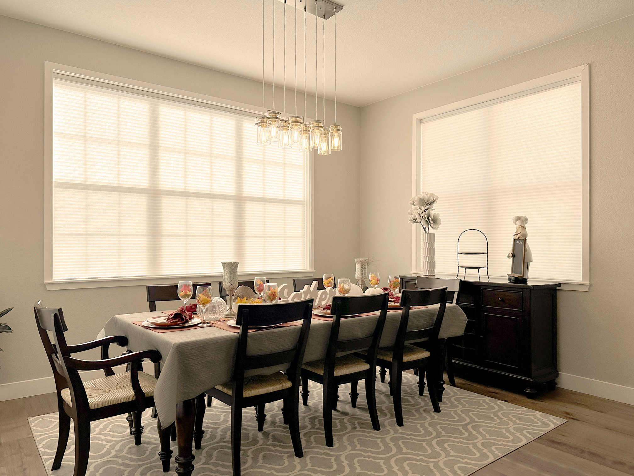 Hunter Douglas Duette Cellular Shades with PowerView motorization and Top-Down Bottom Up light filtering design