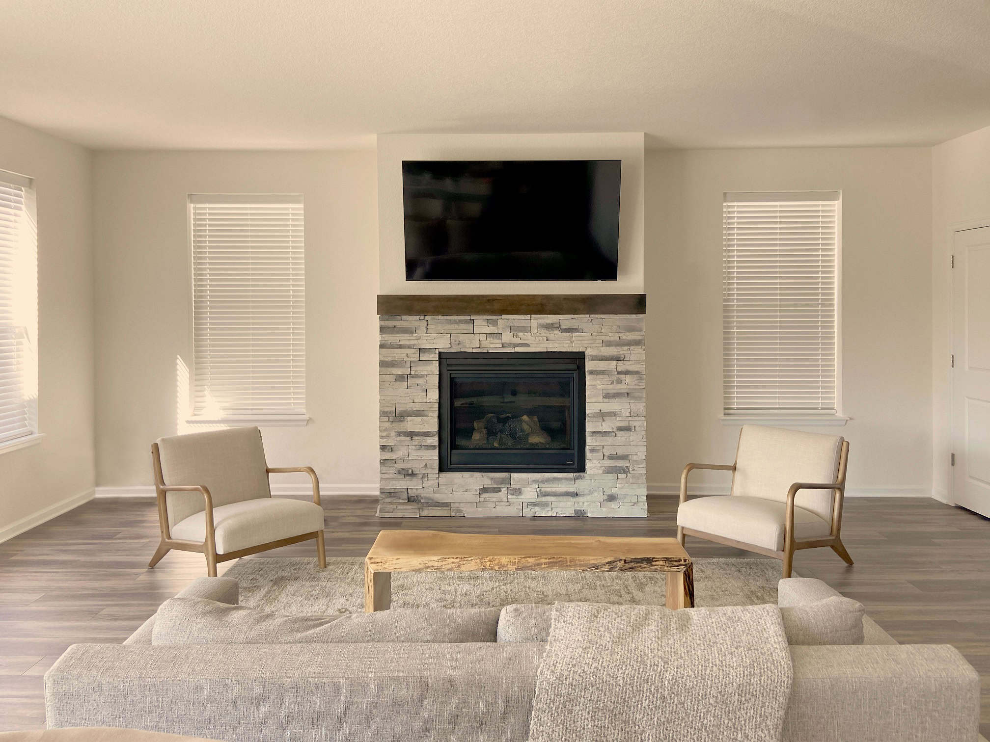 Hunter Douglas EverWood Composite Wood Blinds with SimpleLift cordless operation for Colorado living room