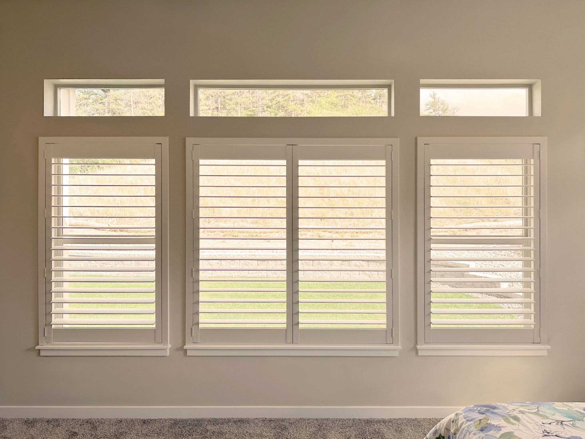 Hunter Douglas Palm Beach Polysatin Shutters with hidden tilt system and Z frame for a clean, modern appearance