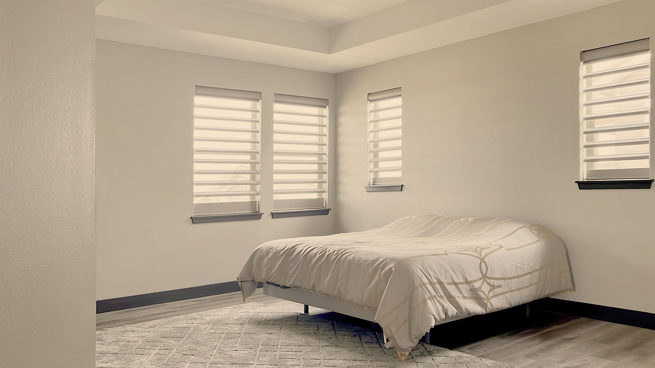 Hunter Douglas Pirouette Privacy Sheers with PowerView automation and light filtering fabric for Colorado bedroom