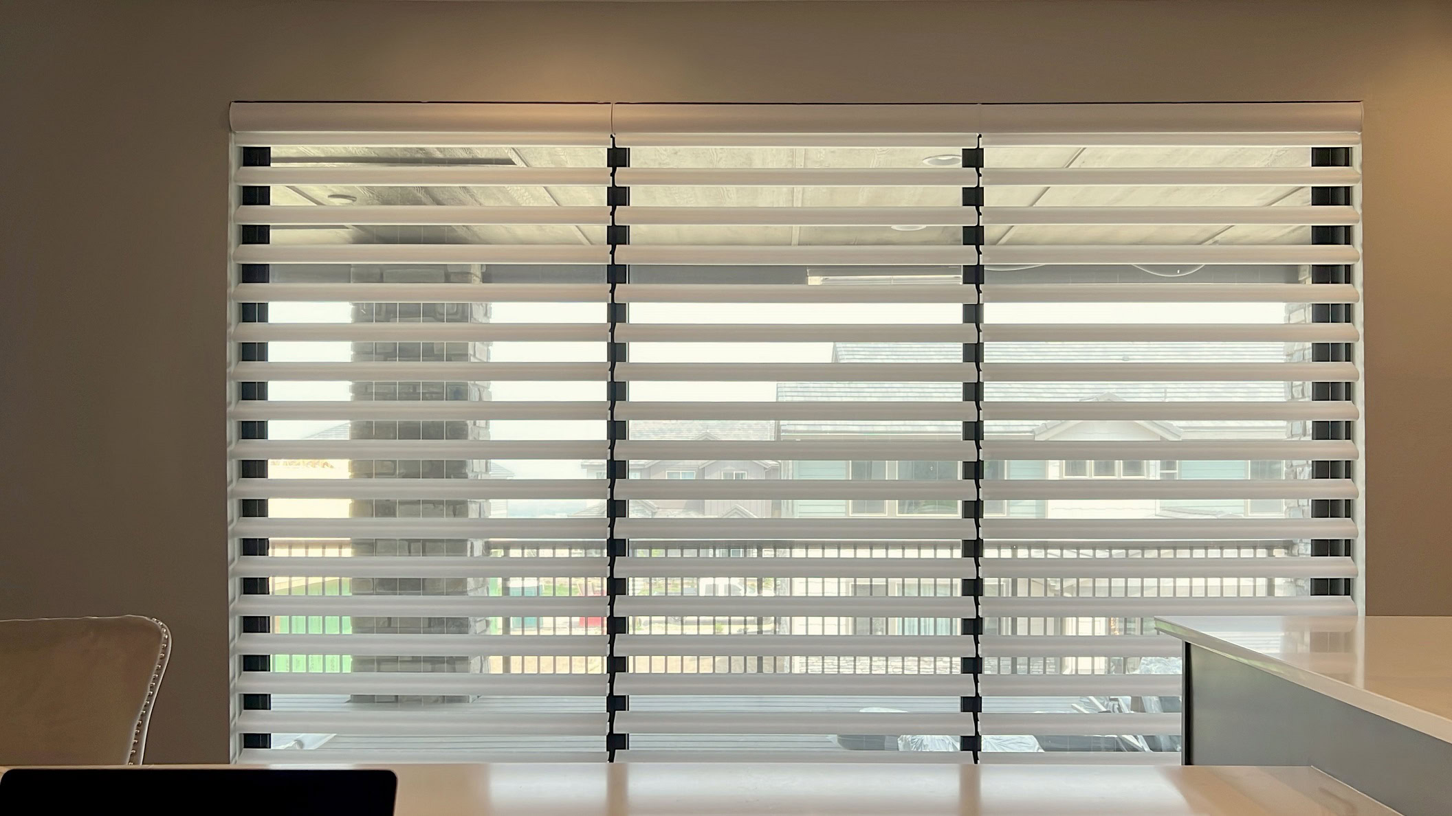 Hunter Douglas Pirouette Privacy Sheers with PowerView Automation and light filtering fabric for Colorado home