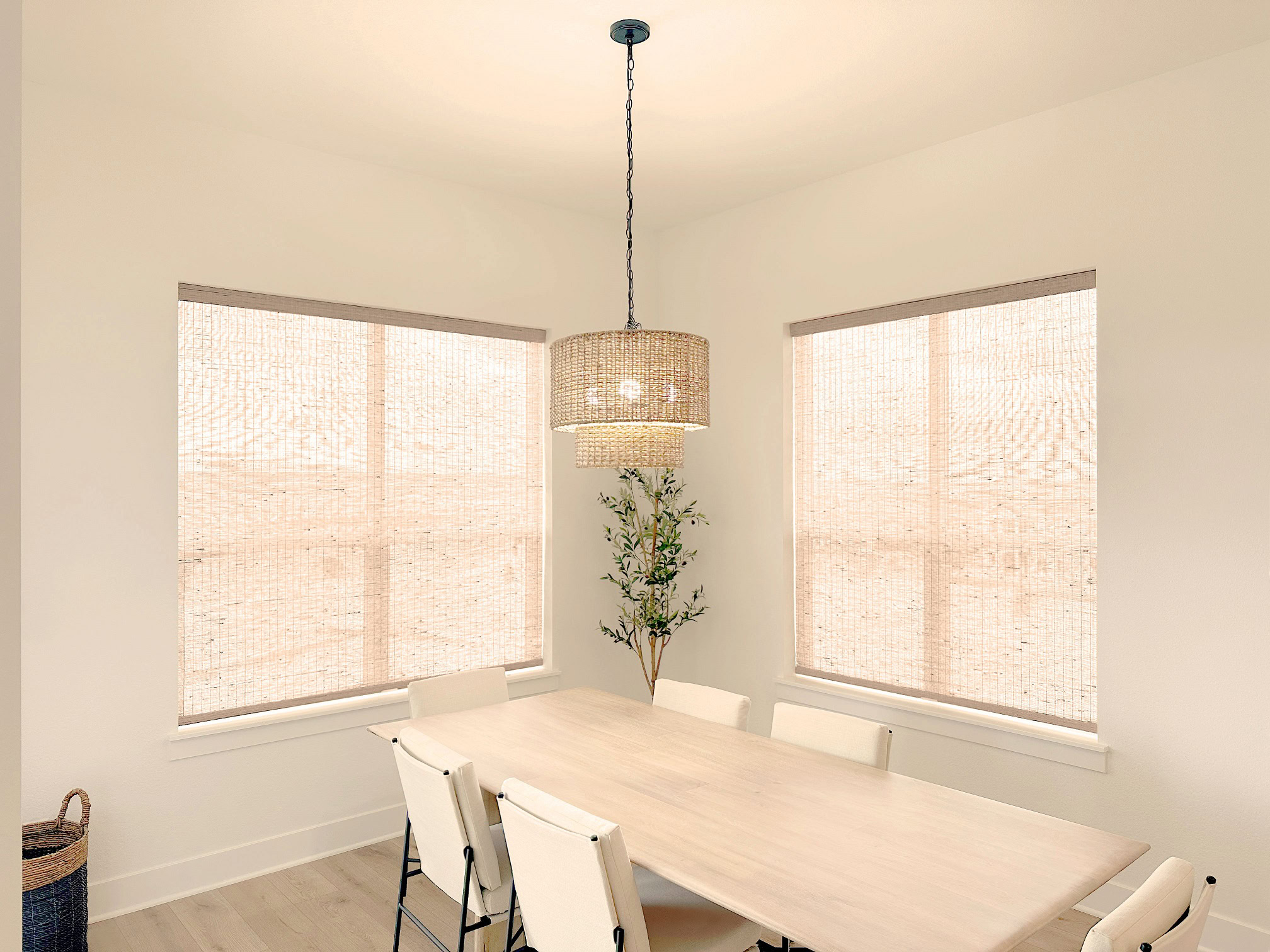 Hunter Douglas Provenance Woven Wood Shades with LiteRise cordless operation and Light Filtering materials for Colorado homes