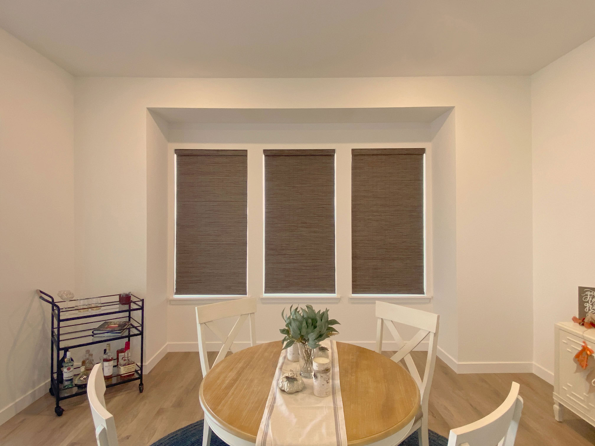 Hunter Douglas Provenance Woven Wood Shades with PowerView motorization and room darkening liner