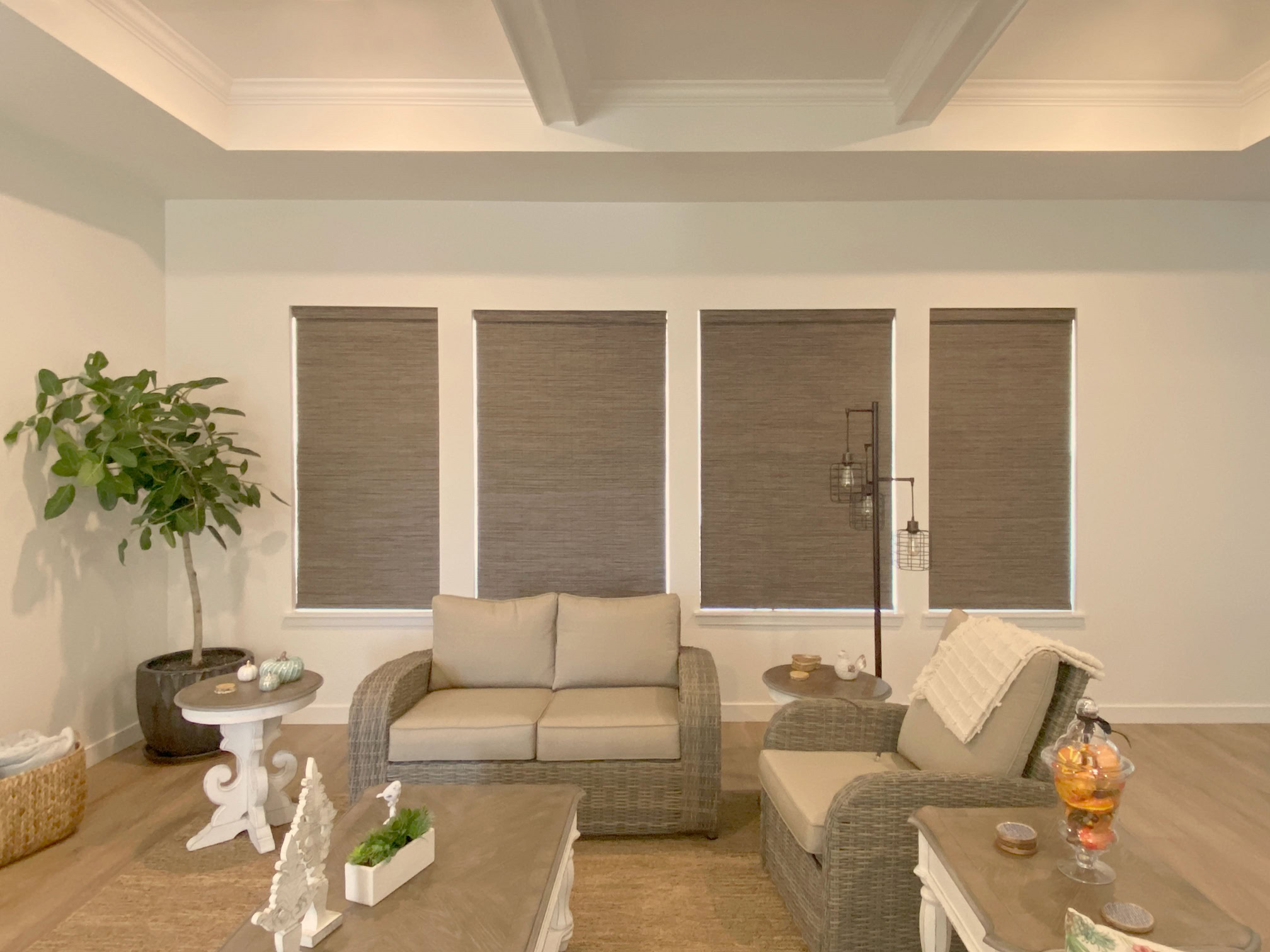 Hunter Douglas Provenance Woven Wood Shades with PowerView Automation and room darkening liner for Colorado homes