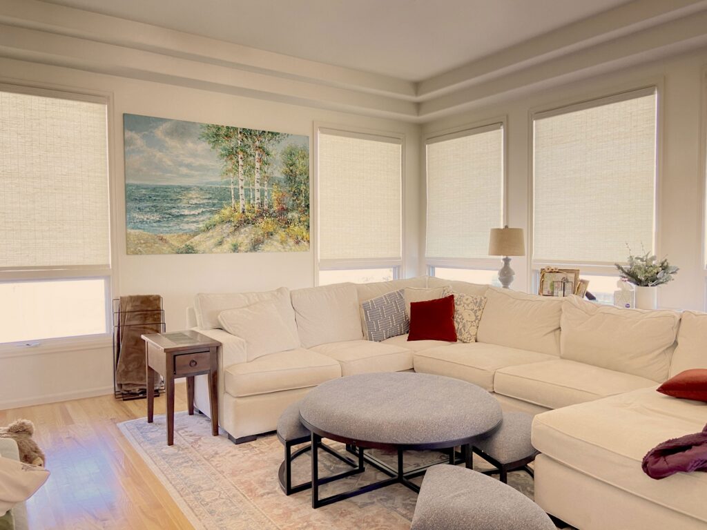 Hunter Douglas Provenance Woven Wood Shades with PowerView automation and light filtering liner for Colorado homes