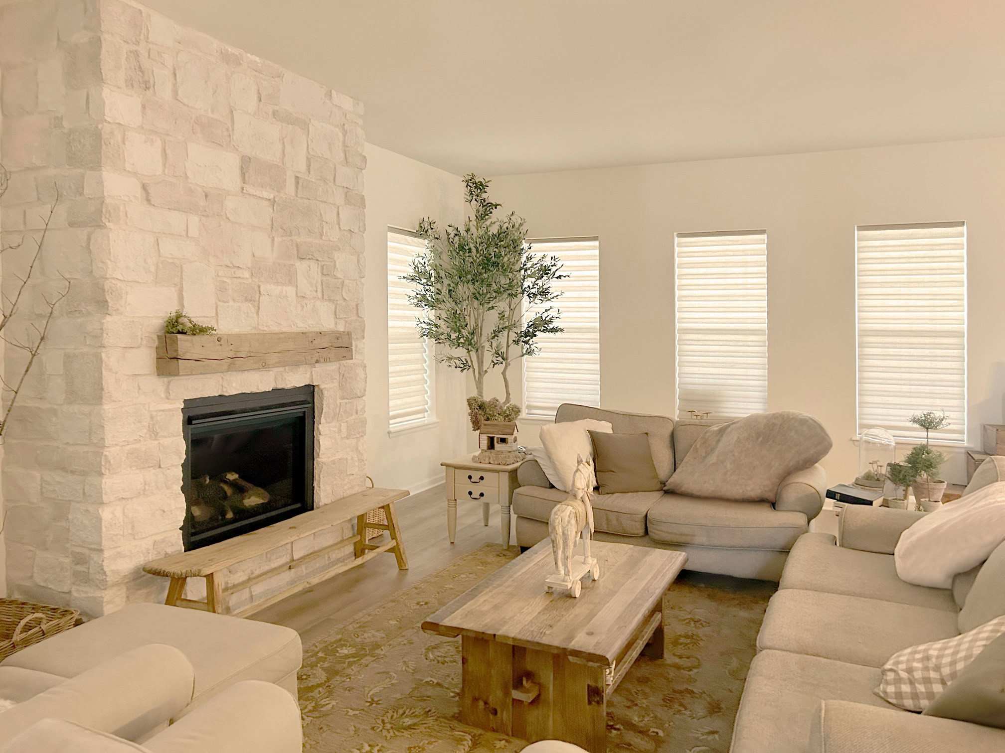 Hunter Douglas Vignette Roman Shades with LiteRise cordless operation and Light Filtering fabric