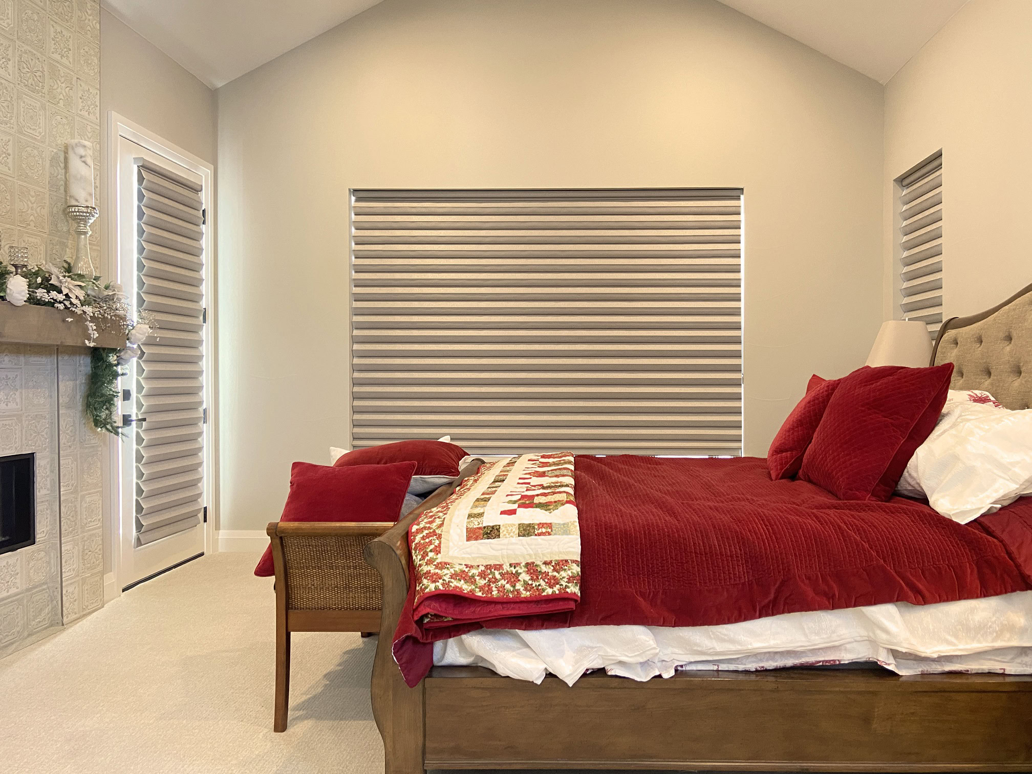 Hunter Douglas Vignette Roman Shades with Room Darkening fabric and Custom Clutch operating system.