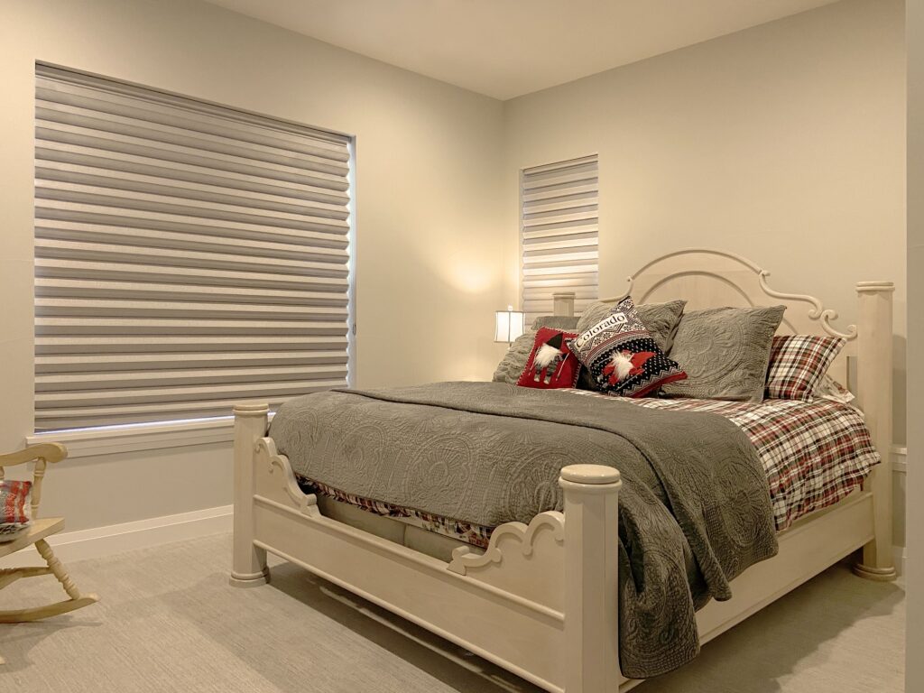 Hunter Douglas Vignette Roman Shades with Custom Clutch operation and room darkening fabric