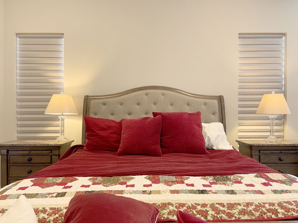 Hunter Douglas Vignette Roman Shades with Custom Clutch operation and room darkening fabric