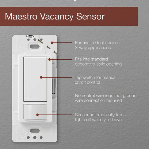 Lutron occupancy and vacancy sensor designed for the RA2 Select lighting control system